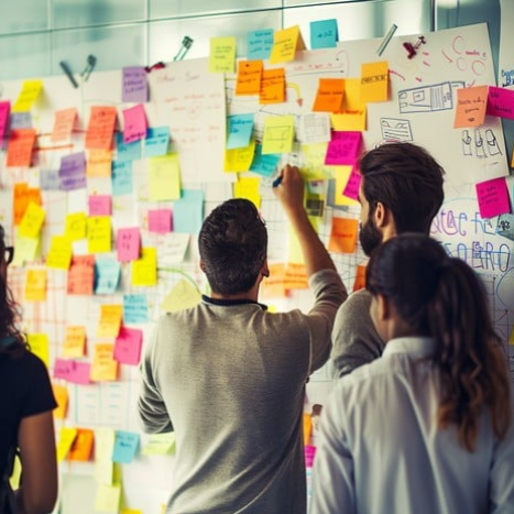 Cross-functional design sprint at a whiteboard